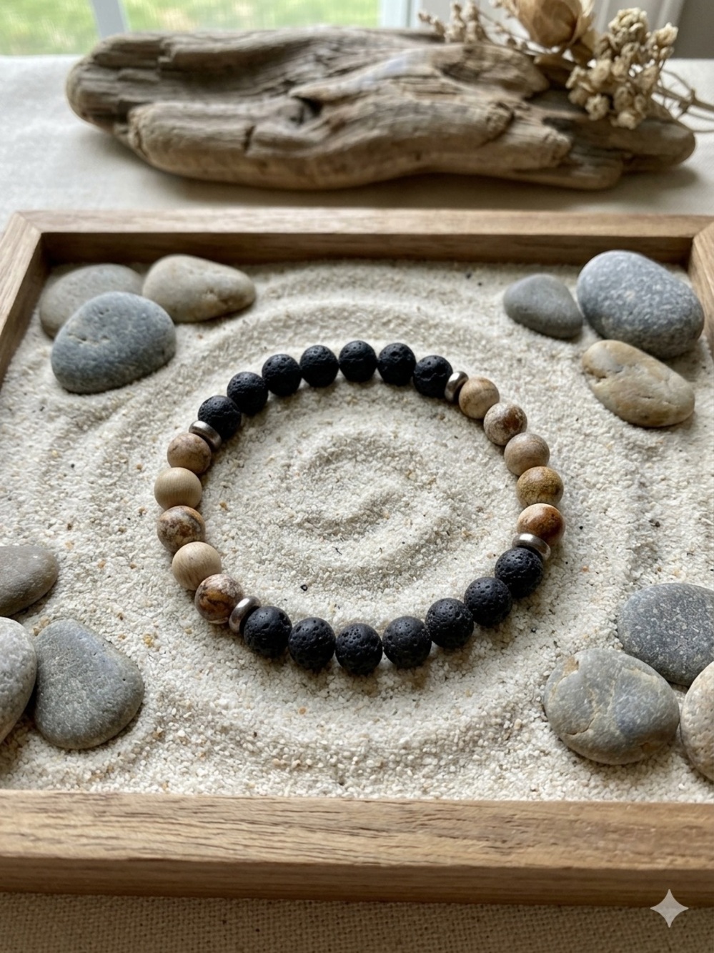 Picasso Jasper & Lava Rock 8mm Beaded Stretch Bracelet Diffuser Boho